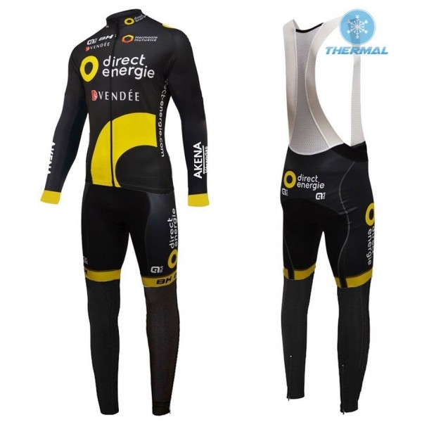 2016 Direct Energie Team Schwarz thermisch Fahrradbekleidung Satz Radtrikot Langarm+Lang Trägerhose XAJF395