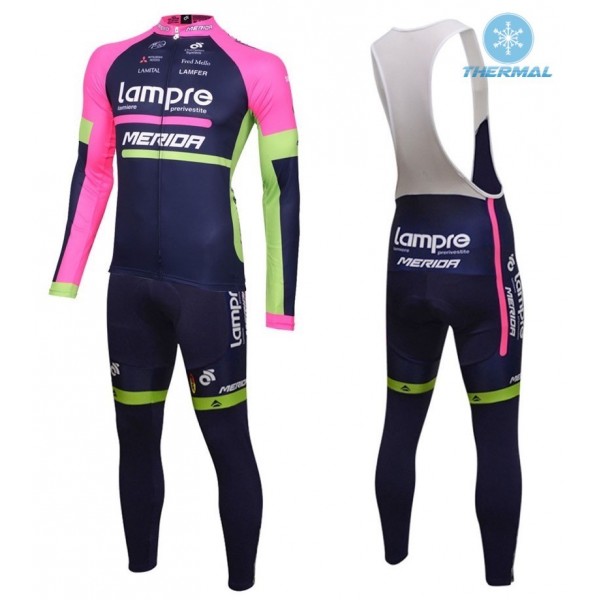 2016 Lampre Merida thermisch Fahrradbekleidung Satz Radtrikot Langarm+Lang Trägerhose ENXS980