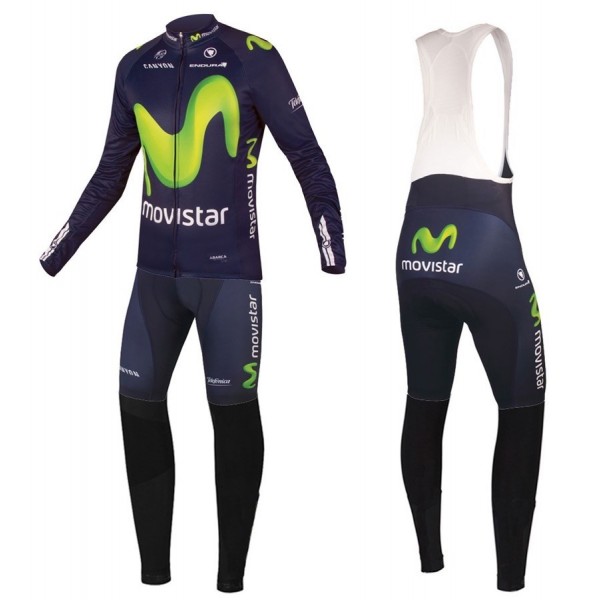 2016 Movistar Team Fahrradbekleidung Satz Radtrikot Langarm+Lang Trägerhose GZWO841