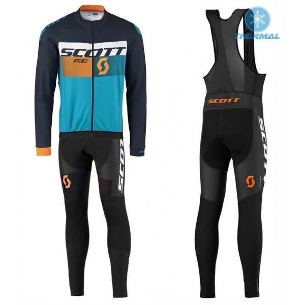 2016 Scott RC Schwarz-Gelb-Blau thermisch Fahrradbekleidung Satz Radtrikot Langarm+Lang Trägerhose NKRC703