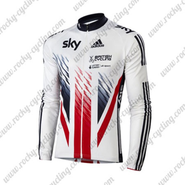 2016 Team SKY British Winter Fahrradtrikot Langarm Weiß Rot Blau NITH906