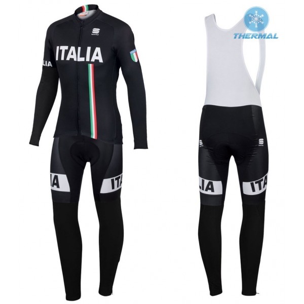 2016 Sportful Italy IT Schwarz thermisch Fahrradbekleidung Satz Radtrikot Langarm+Lang Trägerhose CLFF756