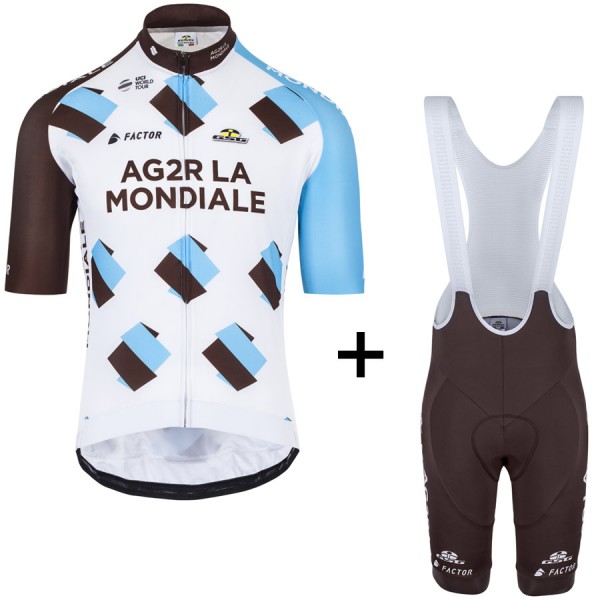 2017 AG2R La Mondiale Weiß Fahrradbekleidung Satz Radtrikot Kurzarm+Kurz Trägerhose 927MLRT