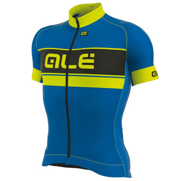 2017 Ale Graphics PRR Bermuda Radtrikot Kurzarm Blau Gelb Fluo 378YREV