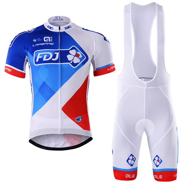 2017 FDJ Proteam Fahrradbekleidung Satz Radtrikot Kurzarm+Kurz Trägerhose 398NAAV