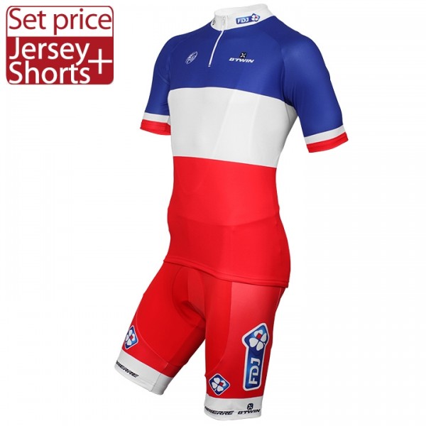 FDJ 2017 Fahrradbekleidung Satz Radtrikot Kurzarm+Kurz Radhose 182QOND