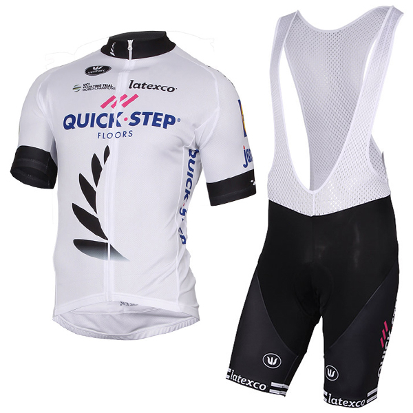 Quick Step Floors 2017 Weiß Fahrradbekleidung Satz Radtrikot Kurzarm+Kurz Trägerhose 506XXQH