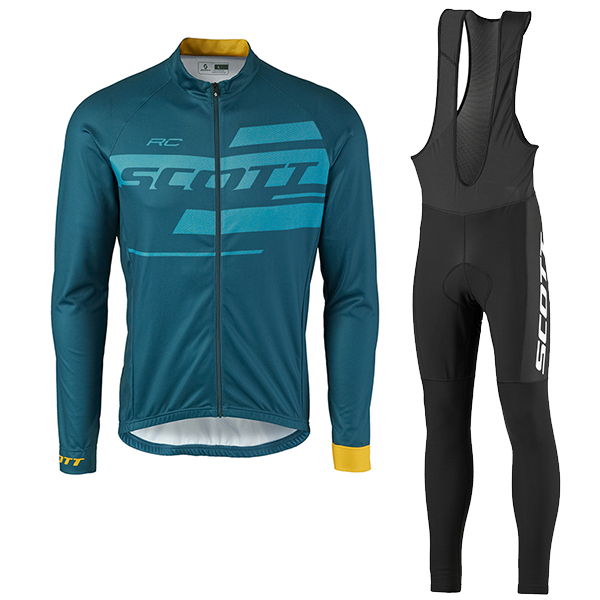 2017 Scott Rc Blau Fahrradbekleidung Satz Radtrikot Langarm+Lang Trägerhose 385RZBE