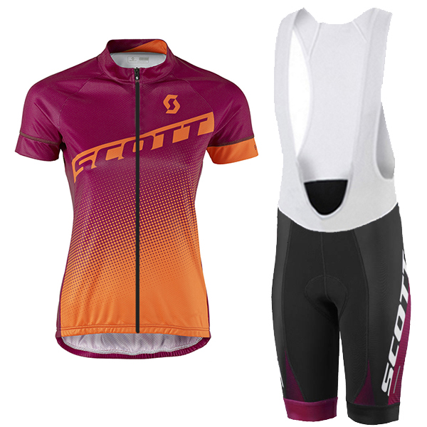 2017 Scott Damen orange violett Fahrradbekleidung Satz Radtrikot Kurzarm+Kurz Trägerhose 762AFJG